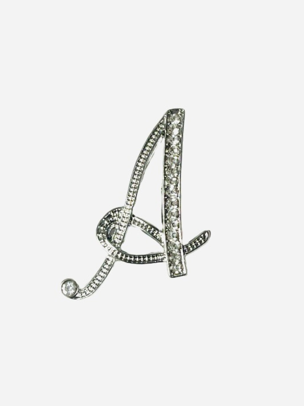 Brooch Letter A, NIP rhinestones set on silver tone base